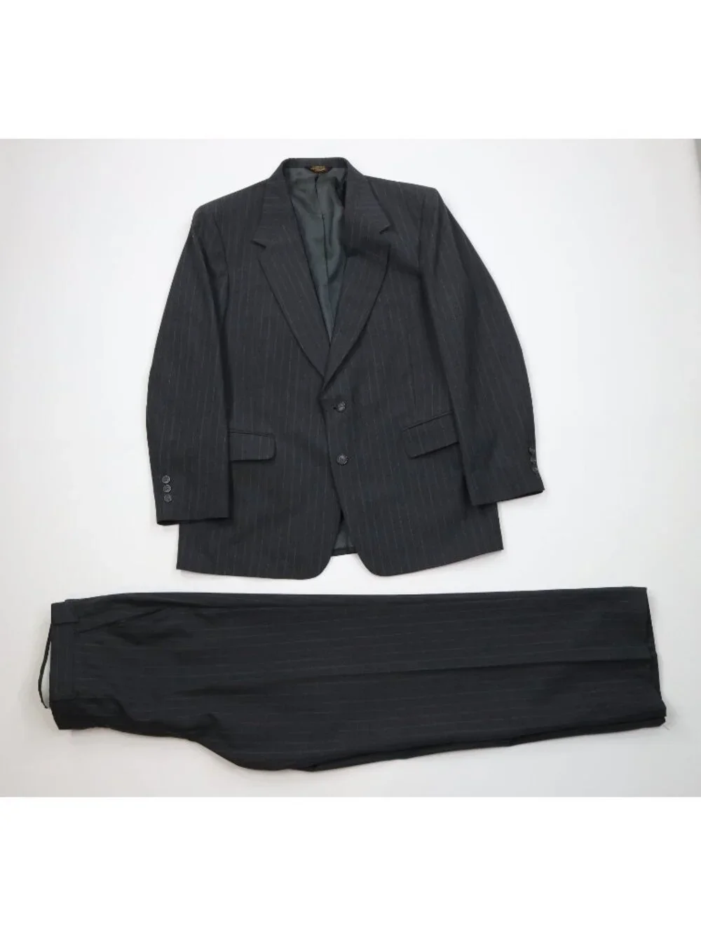 Vtg 70s Streetwear Mens 43R 2 Piece Wool Blend Striped Suit Wide Leg 34x30 Gray
